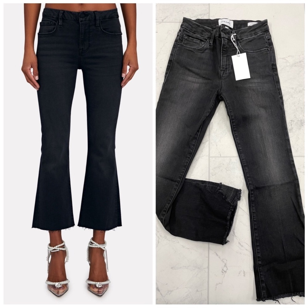 NWT Frame Le Crop High-Rise Bootcut Jeans With Distressed Ankles in Romeo 24/0